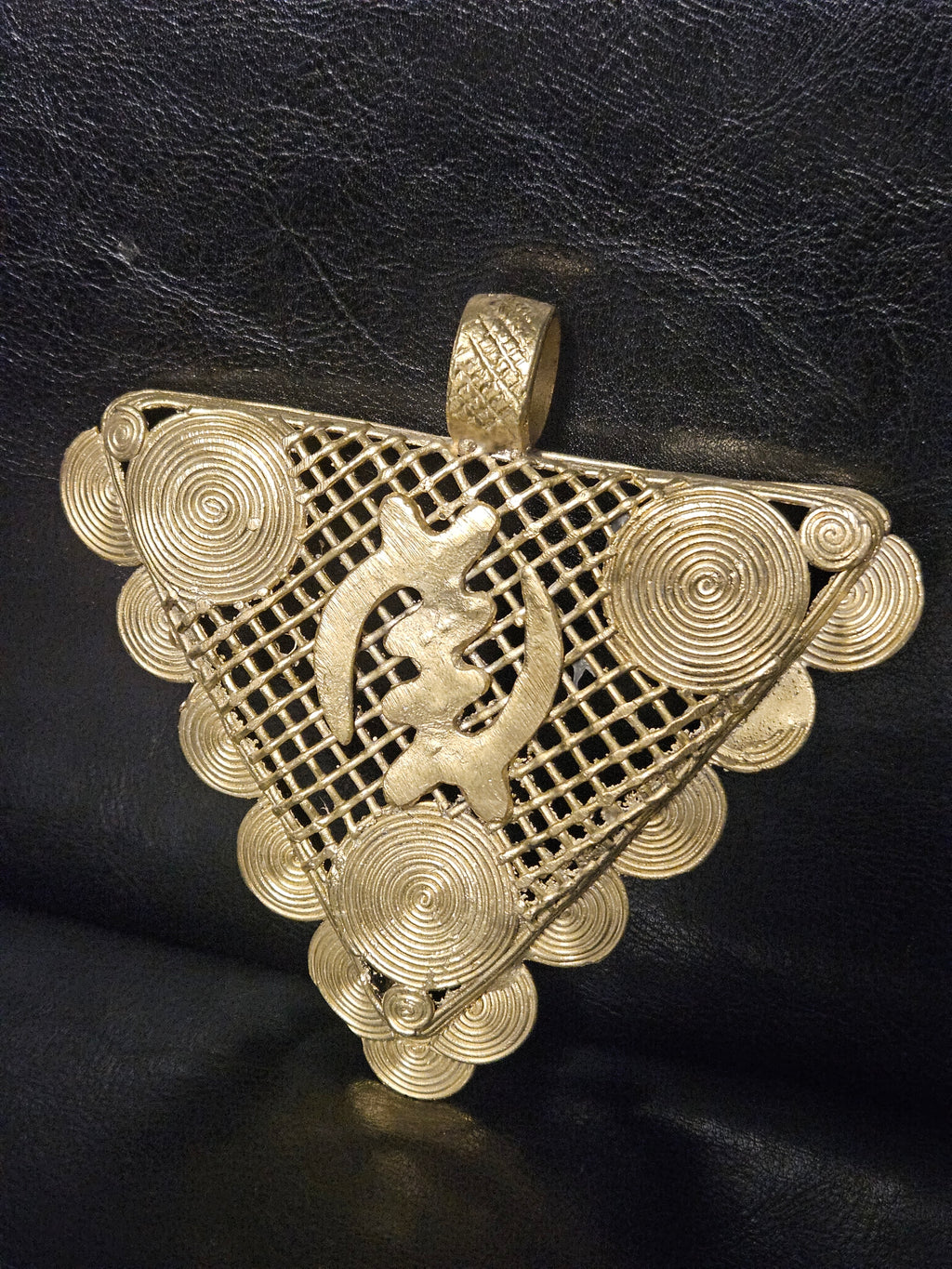Oversized Gye Nyame Brass Statement Pendant – Ghanaian Adinkra Design