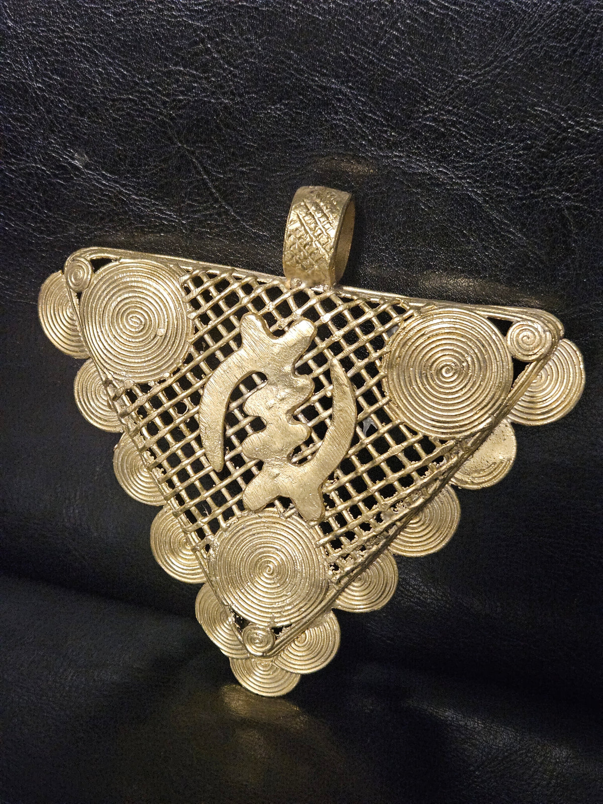 Oversized Gye Nyame Brass Statement Pendant – Ghanaian Adinkra Design