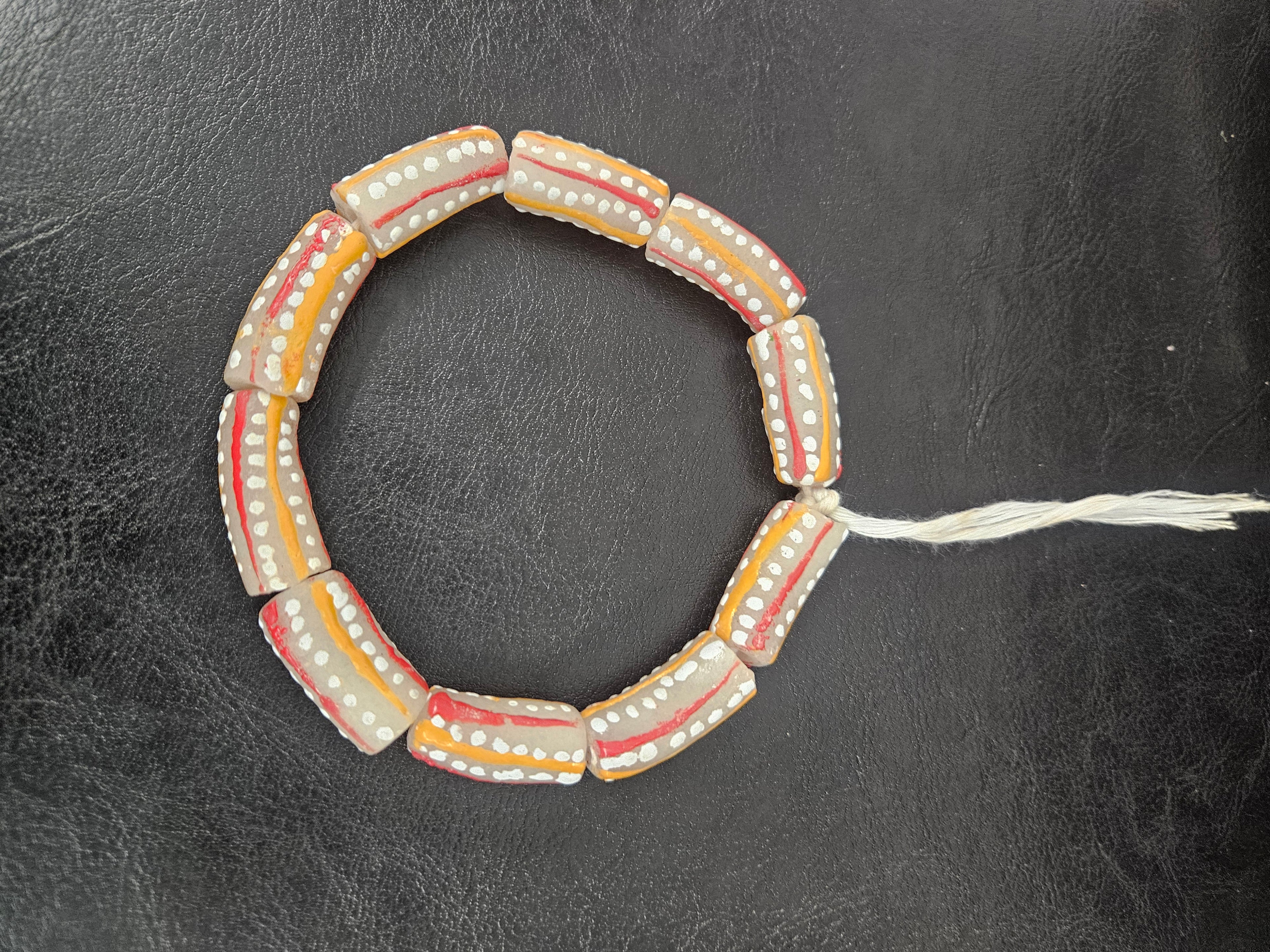 African Glass Beads – Painted Krobo Long Tubes, Gray & Coral Krobo Beads