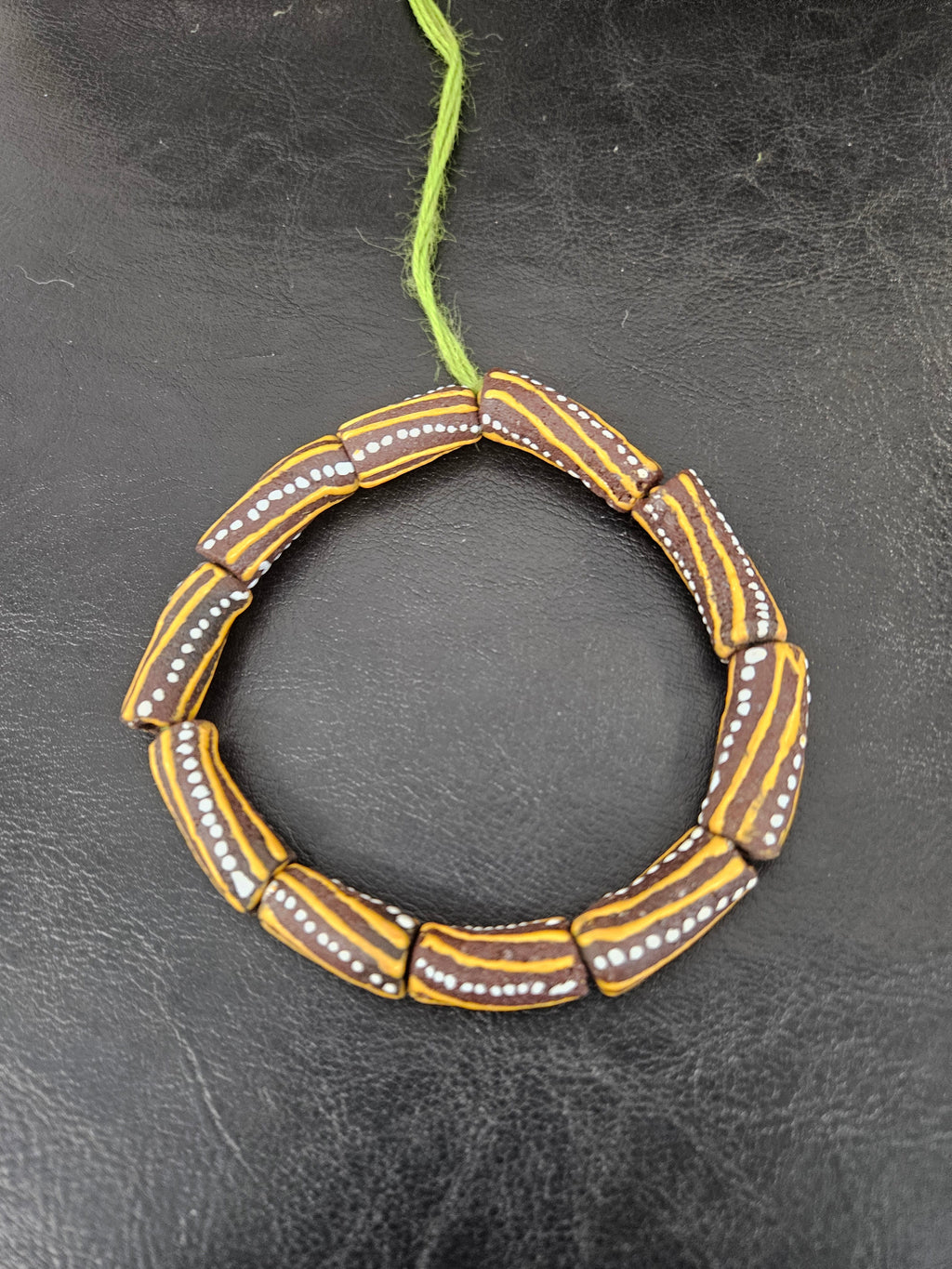African Glass Beads – Painted Krobo Long Tubes, Brown & Gold