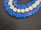 Blue & White African Glass Bead Bundle: Hand-Painted Krobo Rondelle and White Pocket Beads from Ghana