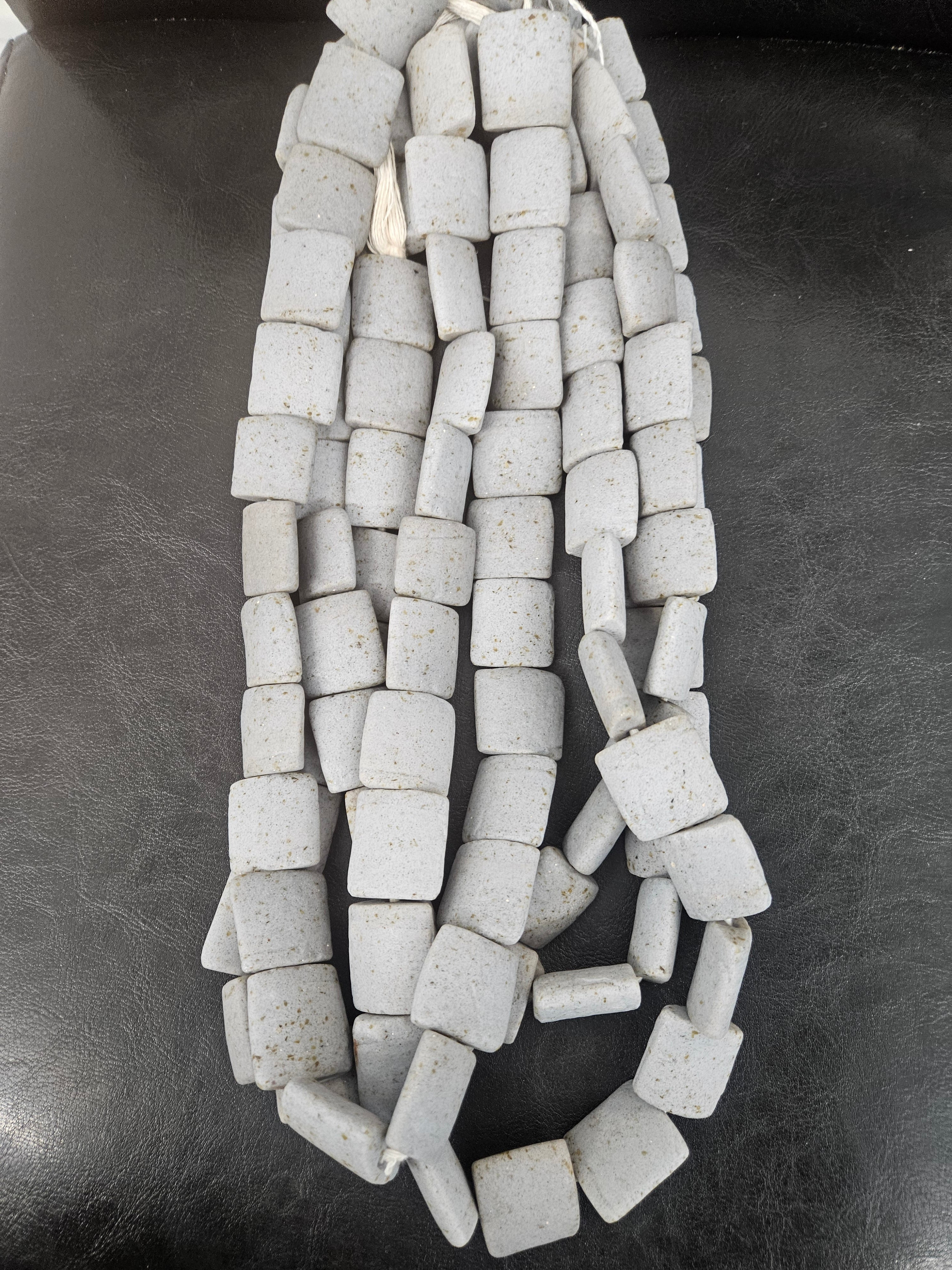 Authentic Large Stone Gray Krobo Powdered Glass Beads Ghana | Handmade Recycled Glass Pillow Cube Beads