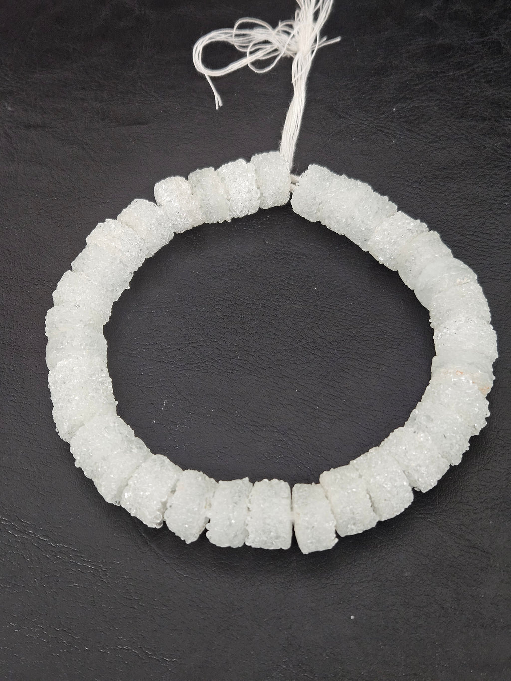 White Krobo Sugar Glass Short Tube Beads | Handcrafted Recycled Glass Beads from Ghana | Approx. 32 Beads Per Strand