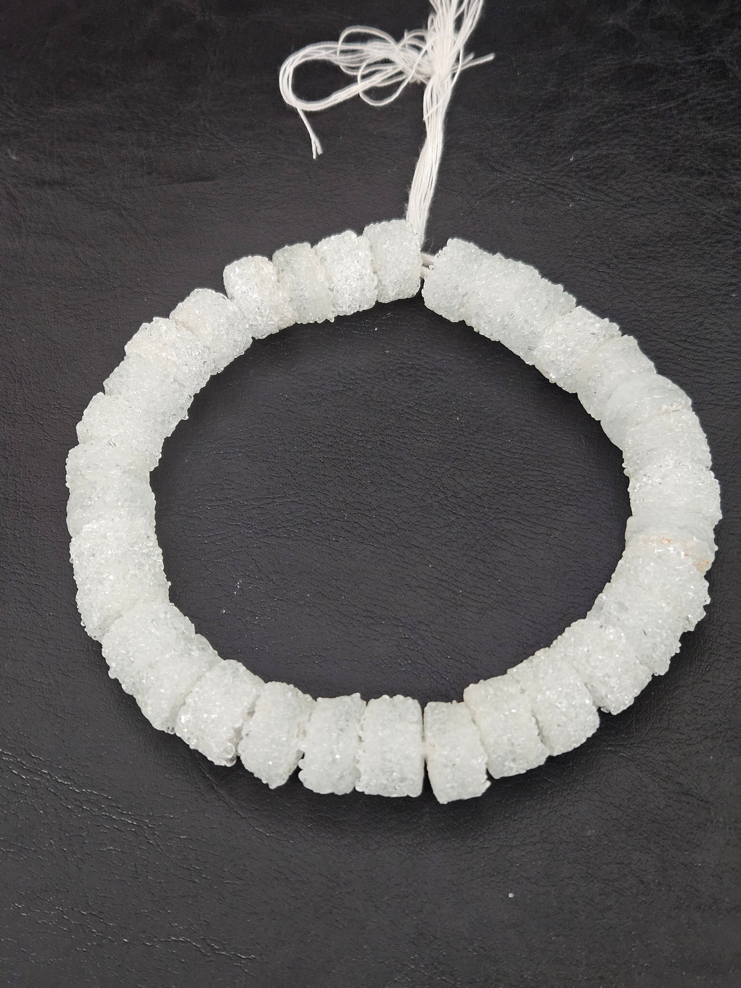 White Krobo Sugar Glass Short Tube Beads | Handcrafted Recycled Glass Beads from Ghana | Approx. 32 Beads Per Strand