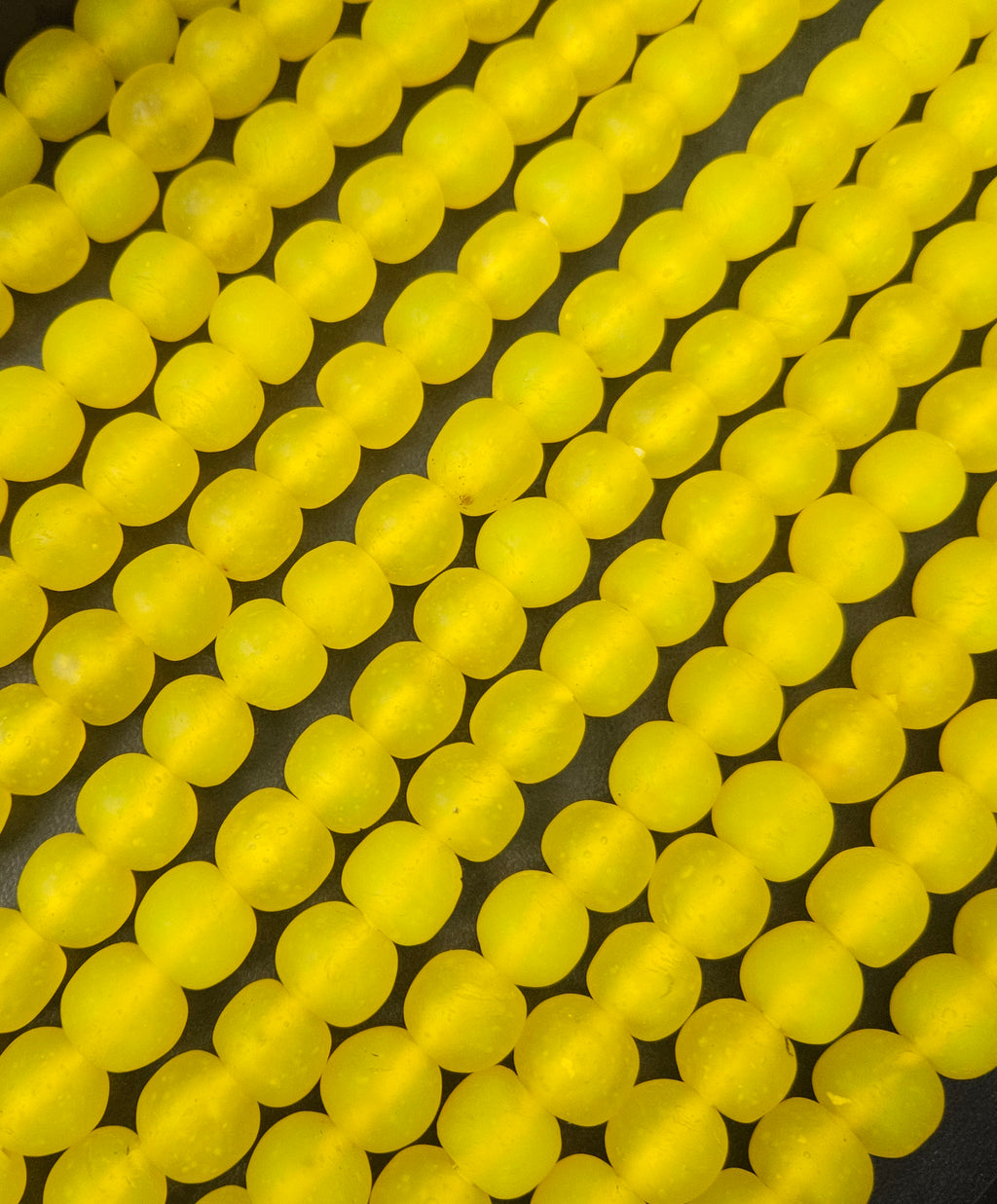 Golden Sunrise Krobo Pocket Glass Beads | Handcrafted Ghana Recycled Glass Beads | Frosted Yellow Artisan Beads