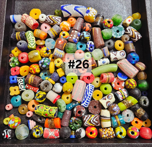 Designer’s Surprise Krobo Recycled Glass Beads – 1 Cup (~160 pcs) | Creative Assorted Artisan Bead Mix #26