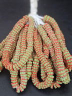 Striped Krobo Glass Spacer Beads – Green & Coral Red | Handmade Recycled Glass Beads | Ghana Artisan Craft