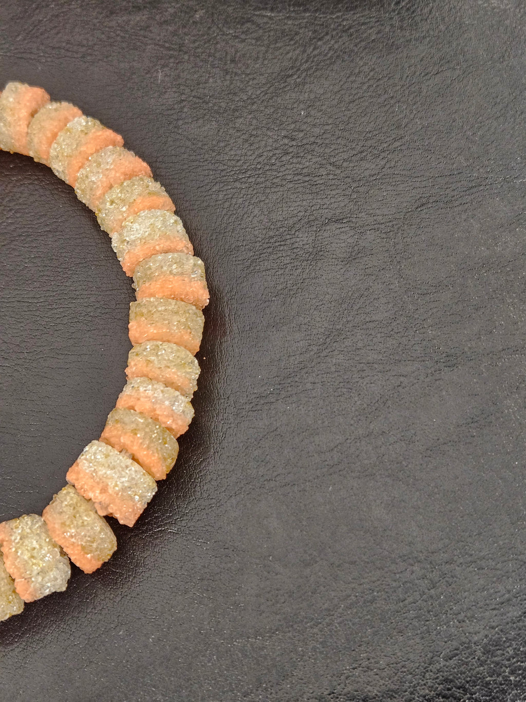 Peach & Ivory Krobo Sugar Glass Short Tube Beads | Handcrafted Recycled Glass Beads from Ghana | Approx. 32 Beads Per Strand