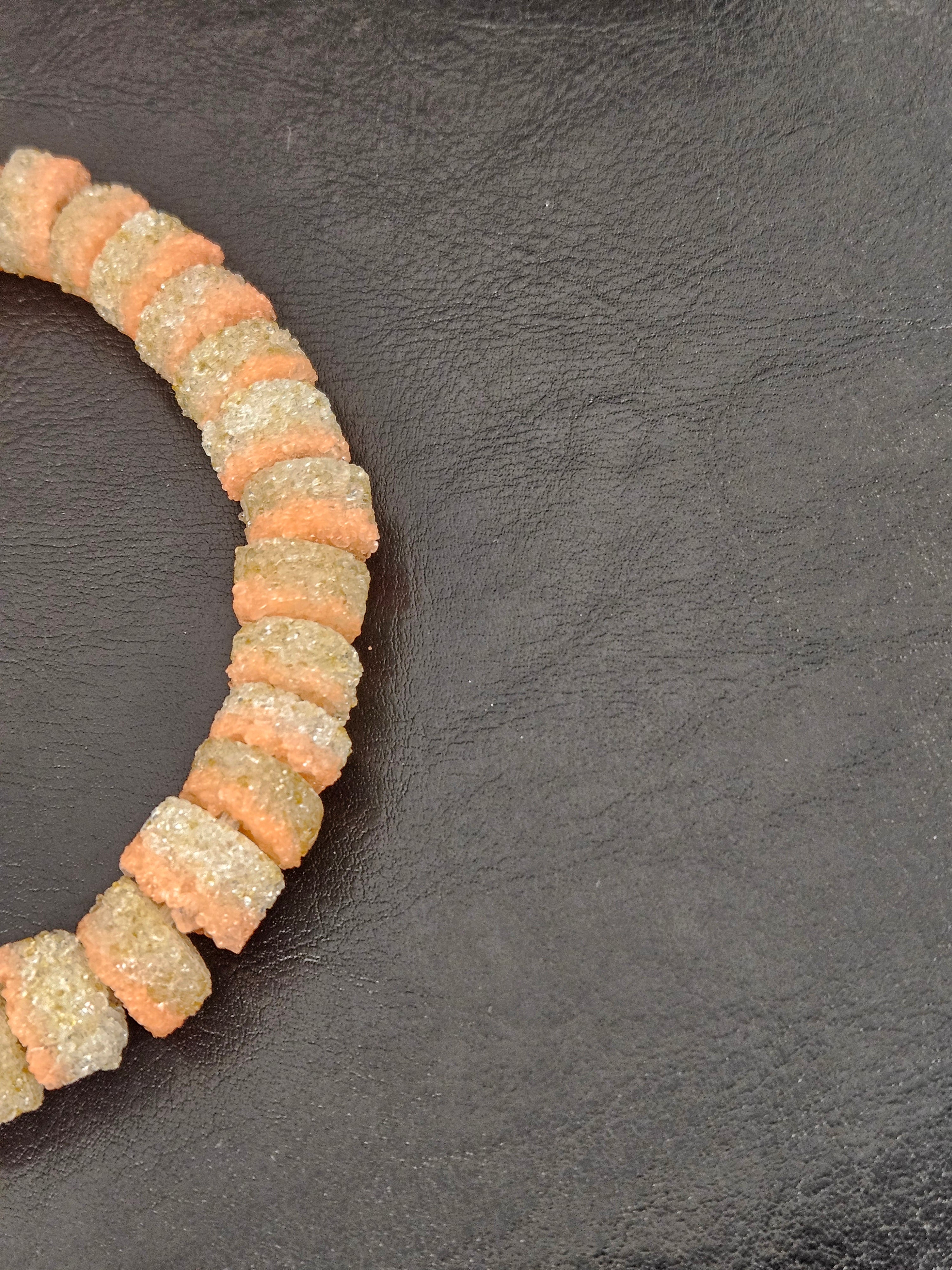 Peach & Ivory Krobo Sugar Glass Short Tube Beads | Handcrafted Recycled Glass Beads from Ghana | Approx. 32 Beads Per Strand
