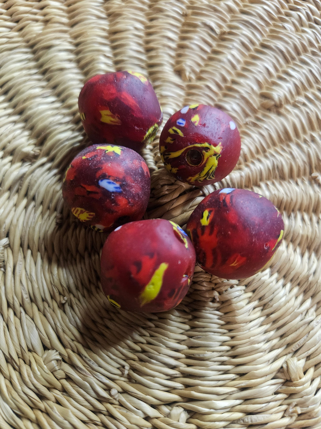 24mm Fused Krobo Recycled Glass Focal Bead – Crimson Fusion