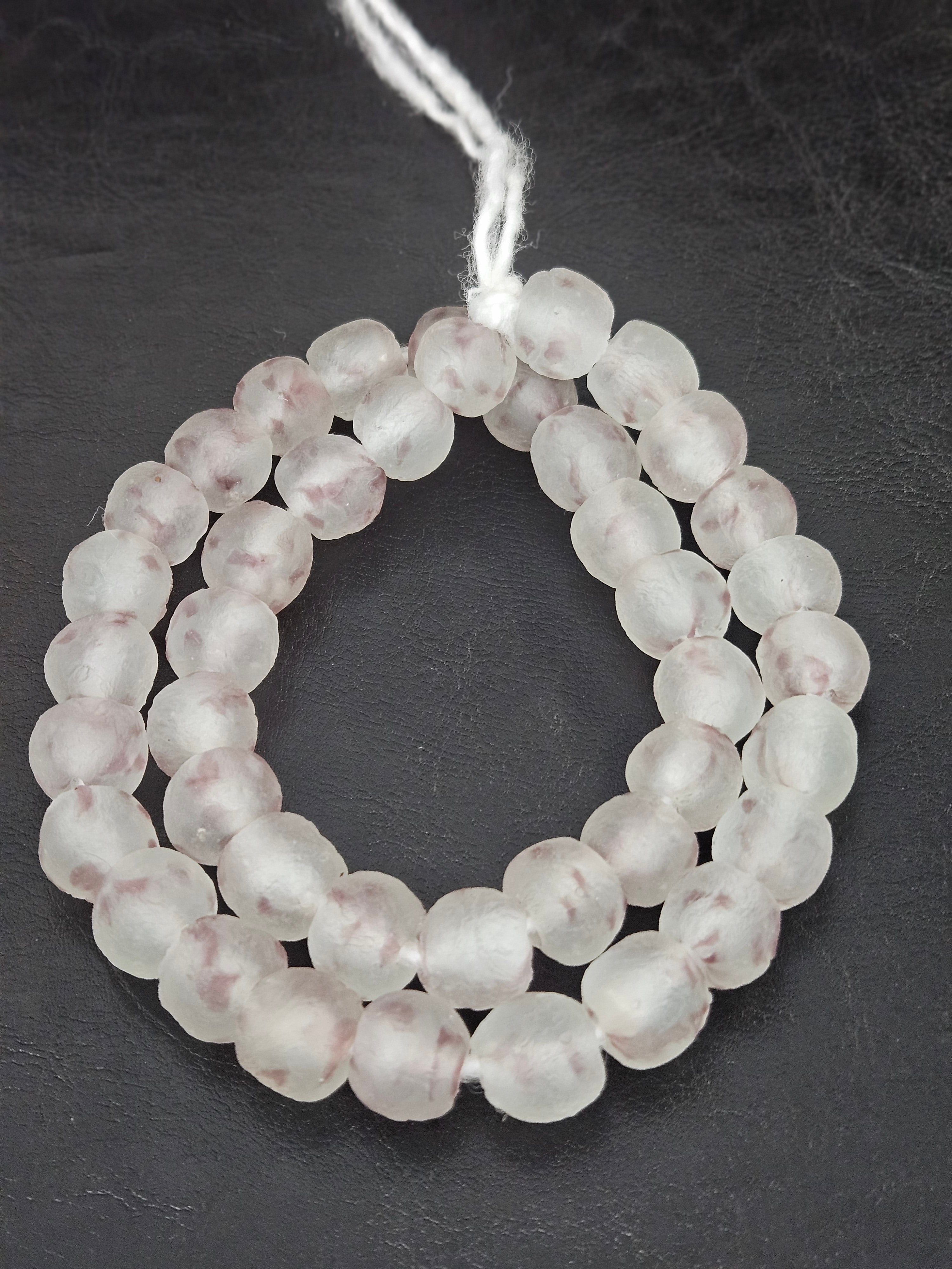 Authentic African Beads from Ghana | Chunky Blush Frost Translucent Recycled Glass Beads | Handmade Krobo Beads 12–14mm