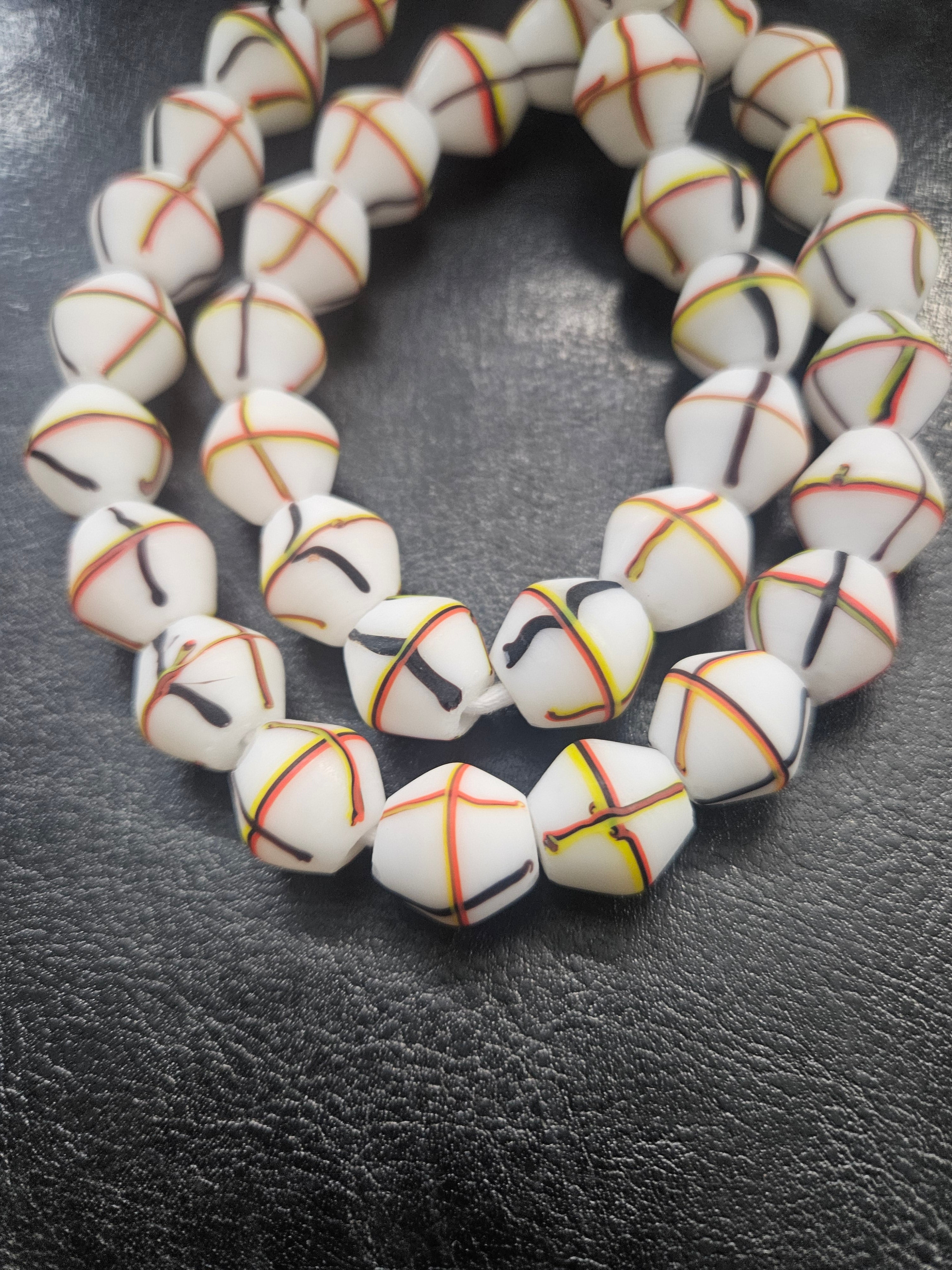 Designer White Multicolor Trade Beads – Graphic Stripe Pattern
African Trade Beads –