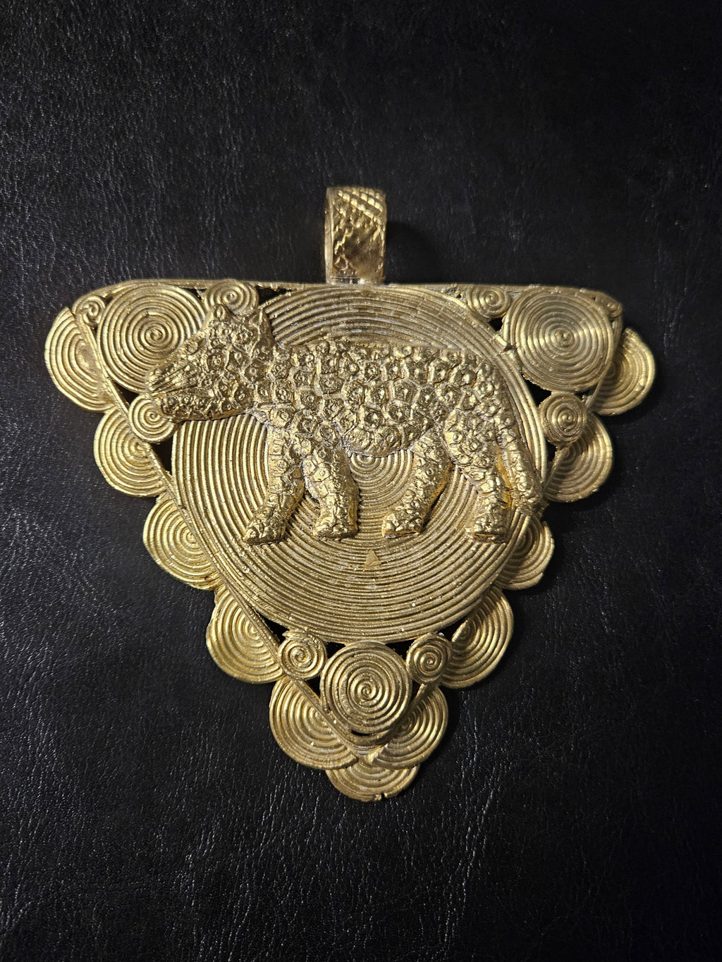 African Brass Tiger Pendant with Adinkrahene Symbol – Ghana