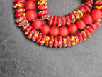 Red African Glass Bead Bundle: Hand-Painted Krobo Rondelle & Round Pocket Glass Beads from Ghana