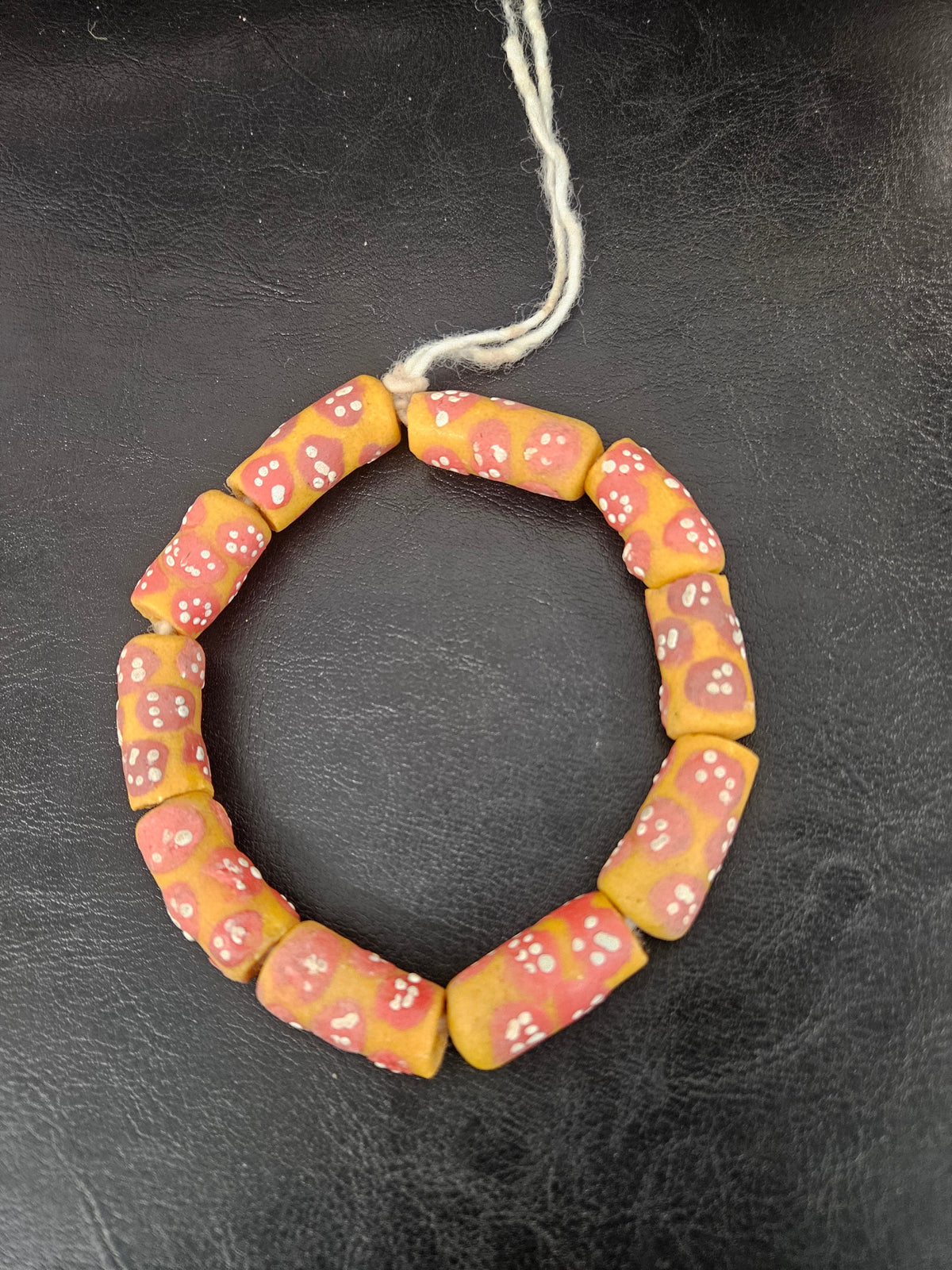African Glass Beads – Painted Krobo Long Tubes, Gold & Coral Ghana Beads