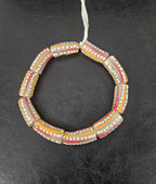 African Glass Beads – Painted Krobo Long Tubes, Gray & Coral Krobo Beads