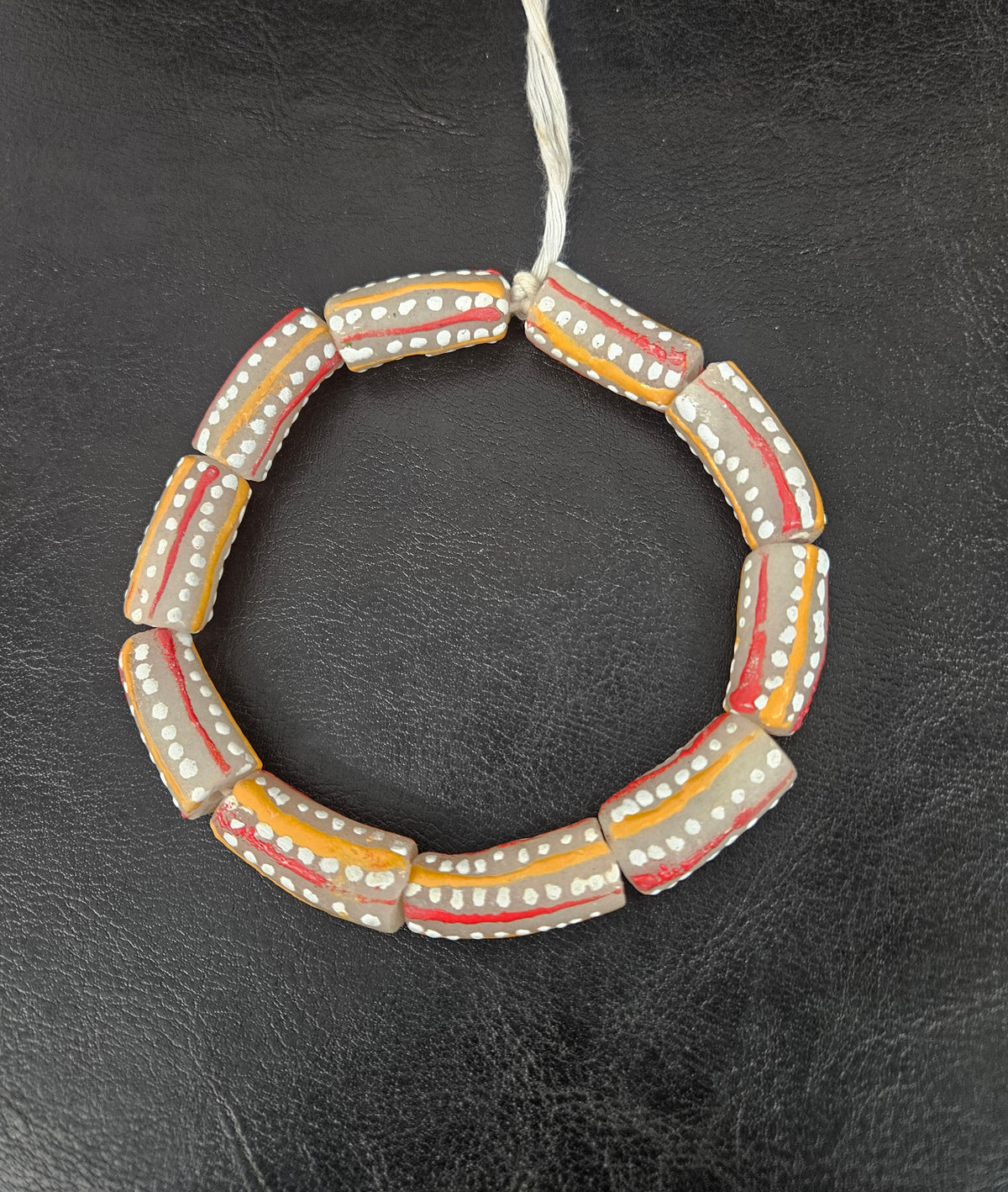 African Glass Beads – Painted Krobo Long Tubes, Gray & Coral Krobo Beads
