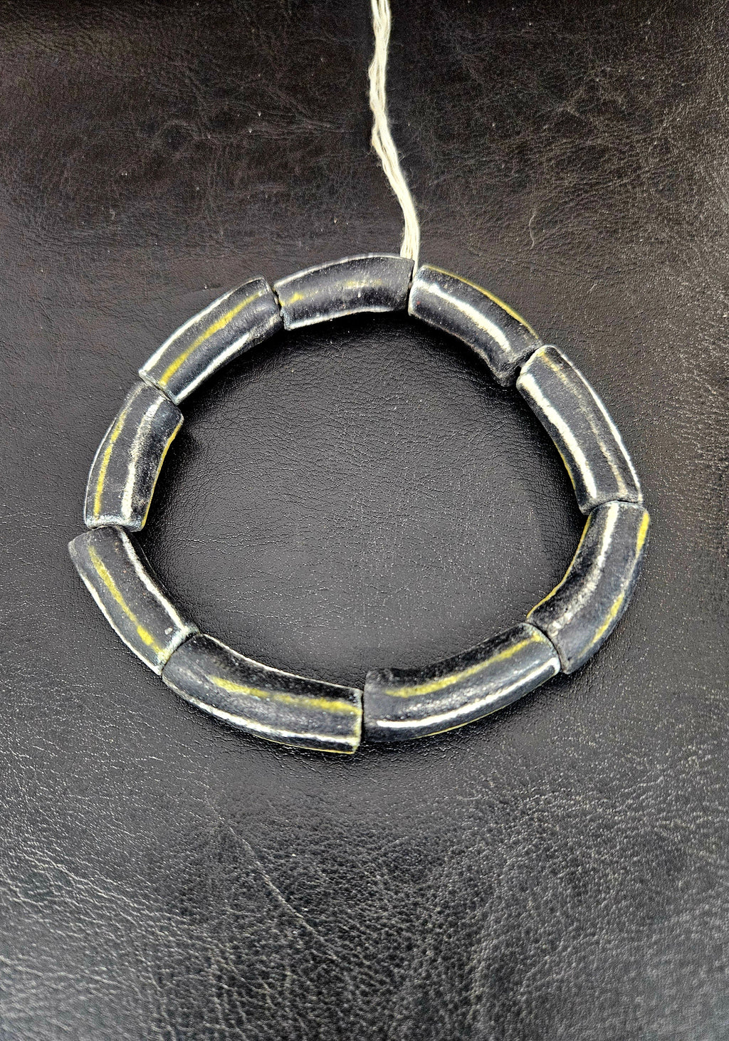African Glass Beads – Painted Krobo Long Tubes, Black & Gold Beads