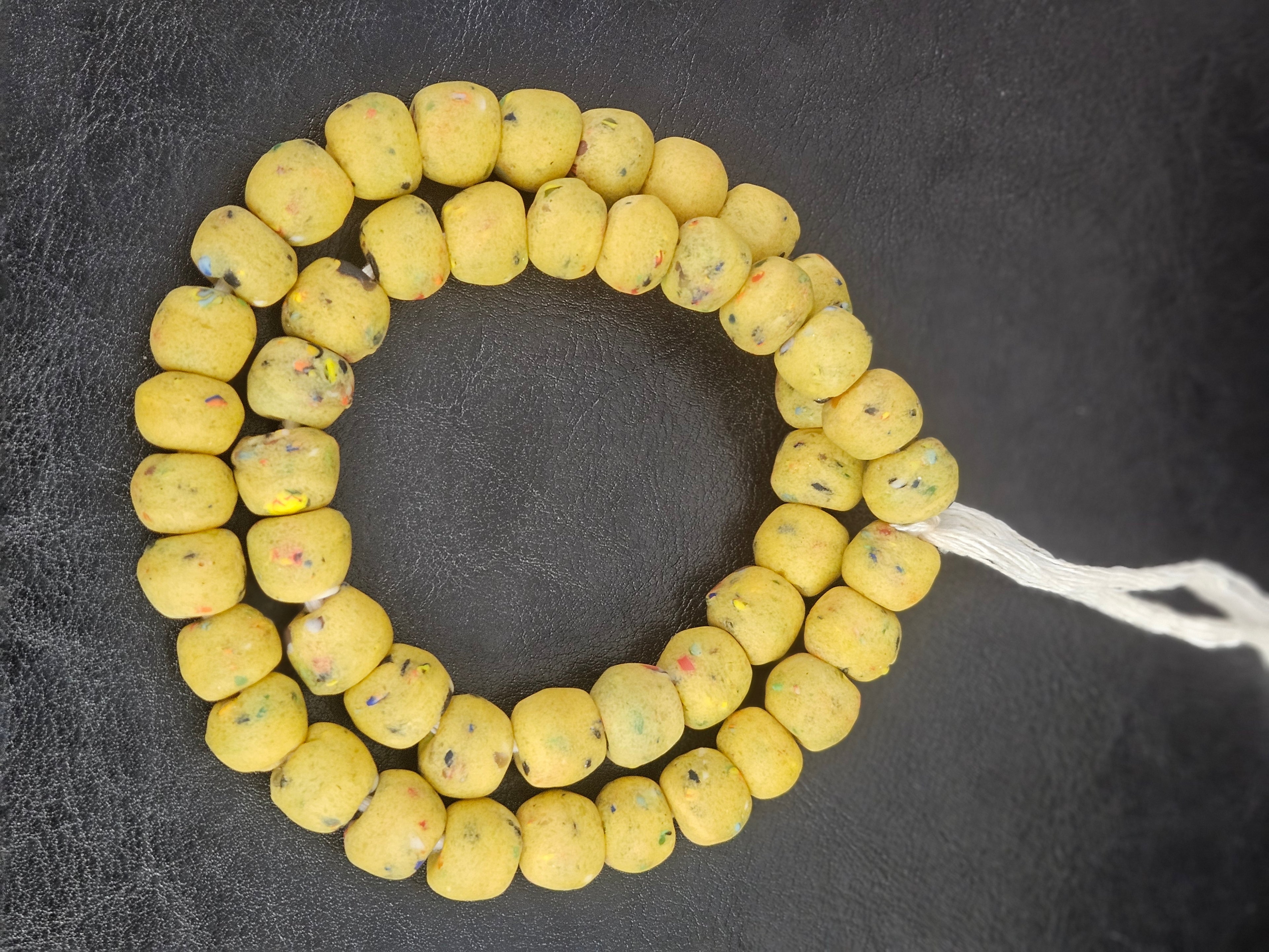 Aadampo Authentic Golden Ochre Krobo Powdered Glass Beads | Handmade Recycled Glass Beads from Ghana | 13–14mm