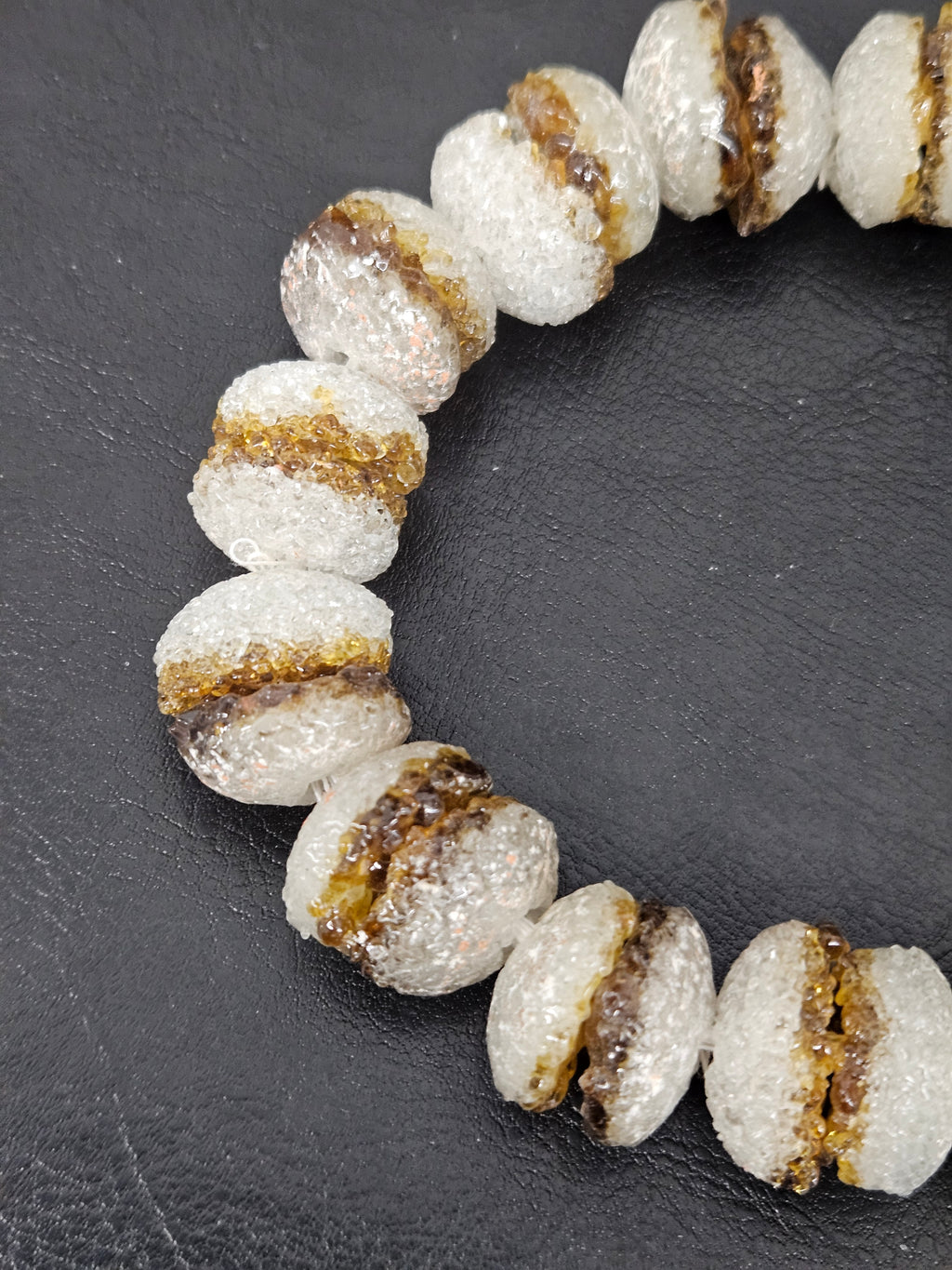 Amber & White Krobo Sugar Glass Rondelle Beads | Handcrafted Recycled Glass Beads from Ghana | Approx. 30 Beads Per Strand