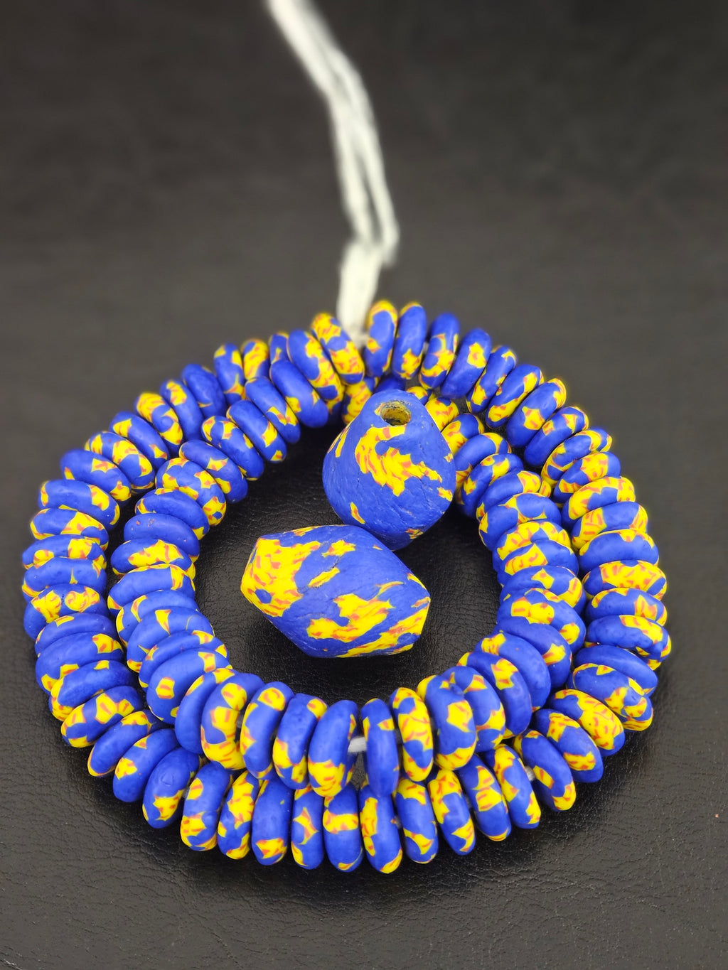 Blue African Beads Bundle – Krobo Glass Rondelles + Bicone Focals