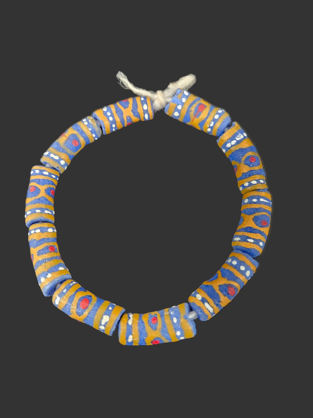 African Glass Beads – Painted Krobo Long Tubes, Blue & Gold