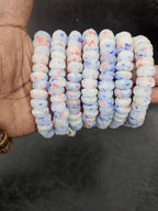White Blue & Coral Speckled Krobo Powder Glass Beads – African Recycled Glass Short Tube Beads for Jewelry Making