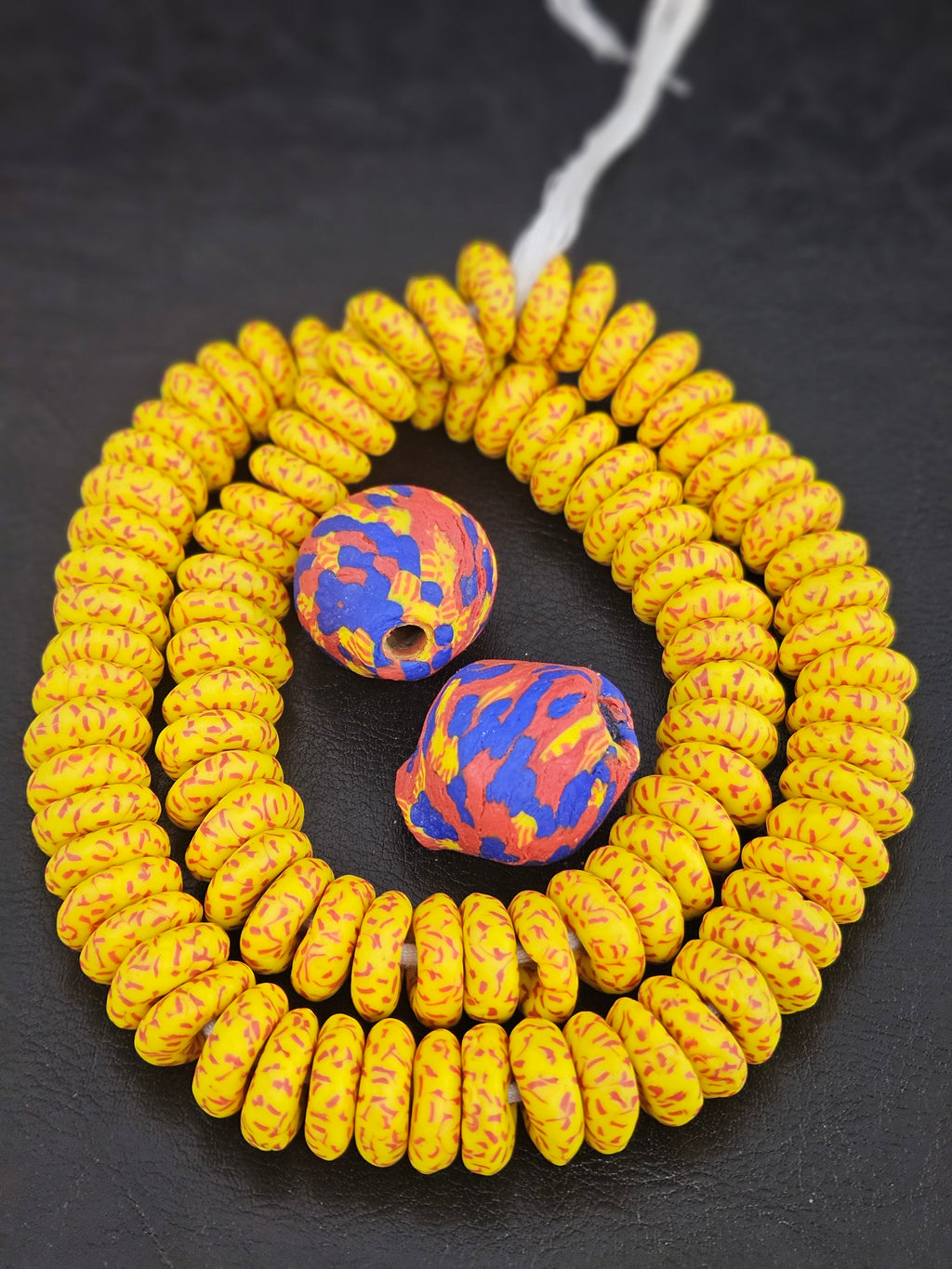 Yellow African Beads Bundle – Krobo Glass Rondelles + Bicone Focals