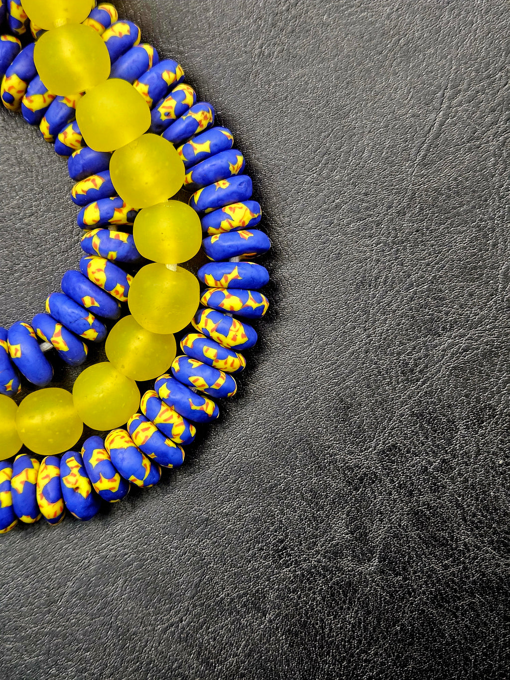 Royal Blue Hand-Painted Krobo Rondelle Glass Beads & Sunshine Yellow Pocket Glass Beads | Handmade in Ghana