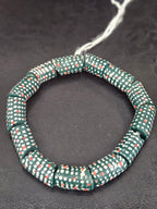 Painted Krobo Glass Beads | Green Red & White Polka Dot Long Tube Beads | Handcrafted Ghana Recycled Glass Beads
