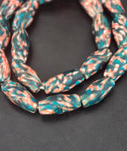 XL Teal & Coral Fused Krobo Recycled Glass Beads | Handmade Ghana Statement Beads