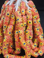 Krobo Painted Glass Tube Beads | Terracotta Coral, Golden Yellow & Royal Blue | Handmade Recycled Glass Beads from Ghana