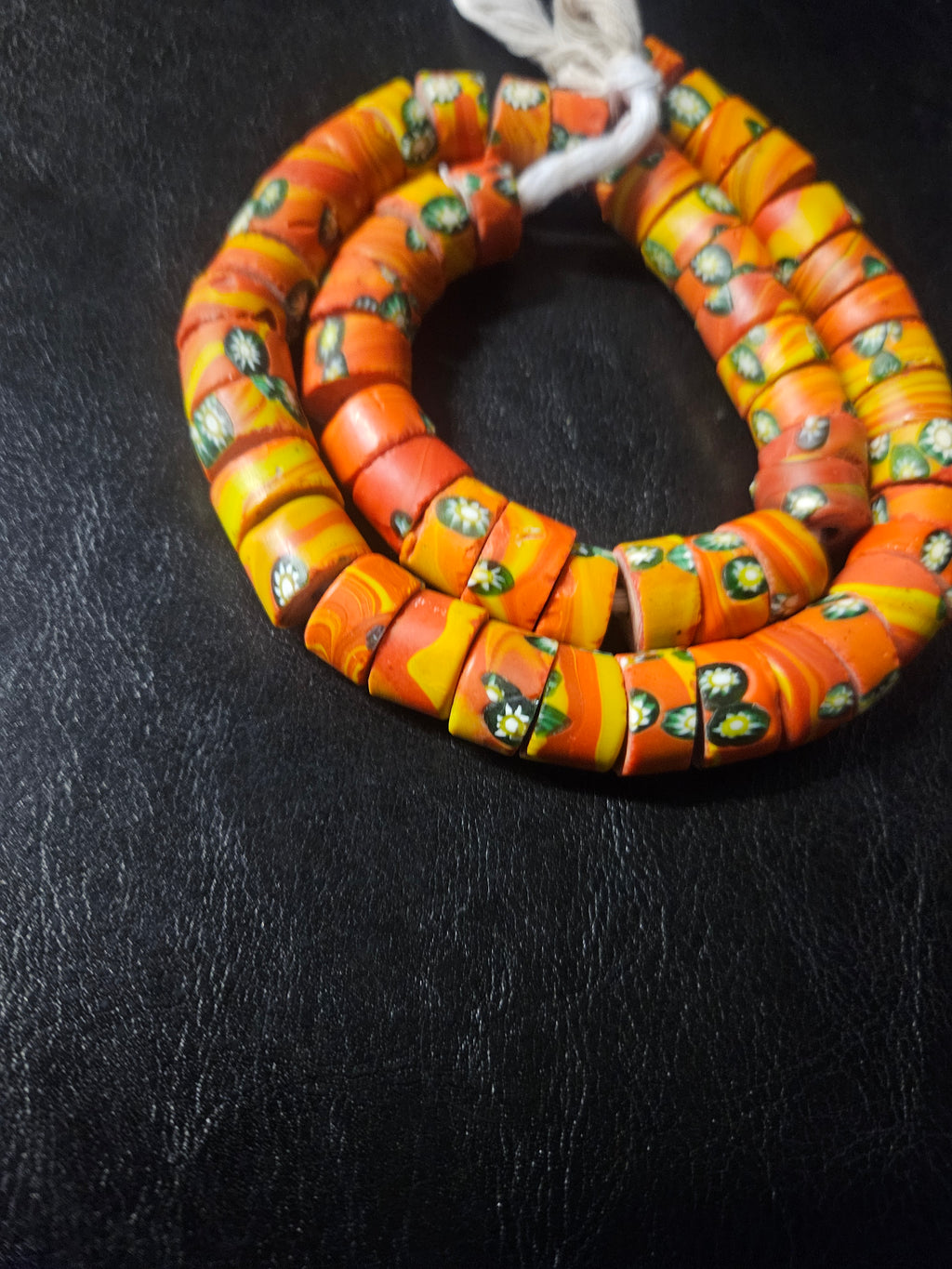 Orange Floral Trade Beads – Multicolor Pattern 8–12 × 14–15mm