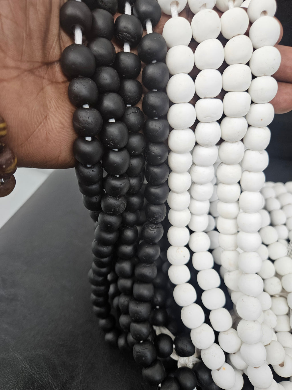 White Krobo Powdered Glass Round Beads | 13–14mm | Ghana | Approx. 40–41 Beads