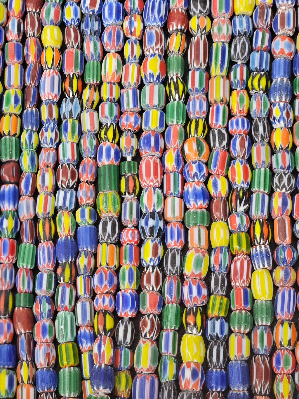 Vintage African Trade Glass Beads | Polychrome Striped Cane Beads | 10–12mm