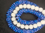 Blue & White African Glass Bead Bundle: Hand-Painted Krobo Rondelle and White Pocket Beads from Ghana