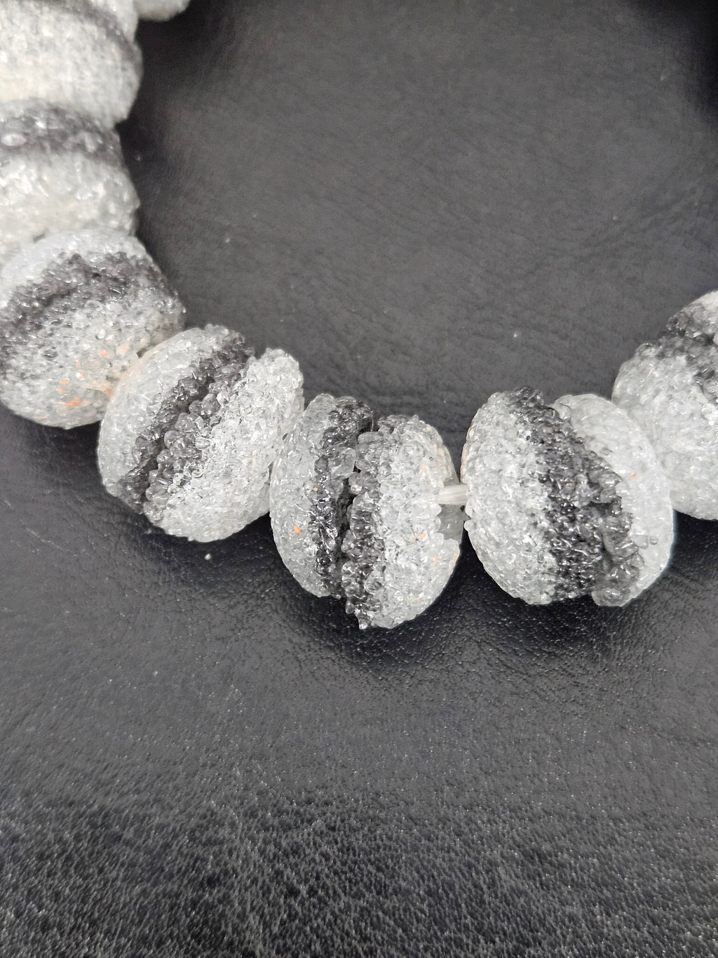 Black & White Krobo Sugar Glass Rondelle Beads | Handcrafted Recycled Glass Beads from Ghana | Approx. 30 Beads Per Strand
