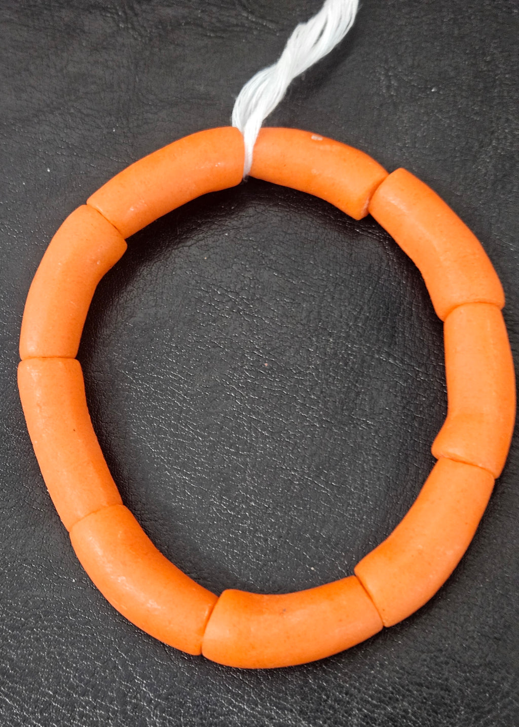 Sunset Orange Krobo Powdered Glass Tube Beads • Large Hole • 10–12 × 24–30 mm • Approx. 9 Beads