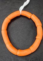 Sunset Orange Krobo Powdered Glass Tube Beads • Large Hole • 10–12 × 24–30 mm • Approx. 9 Beads