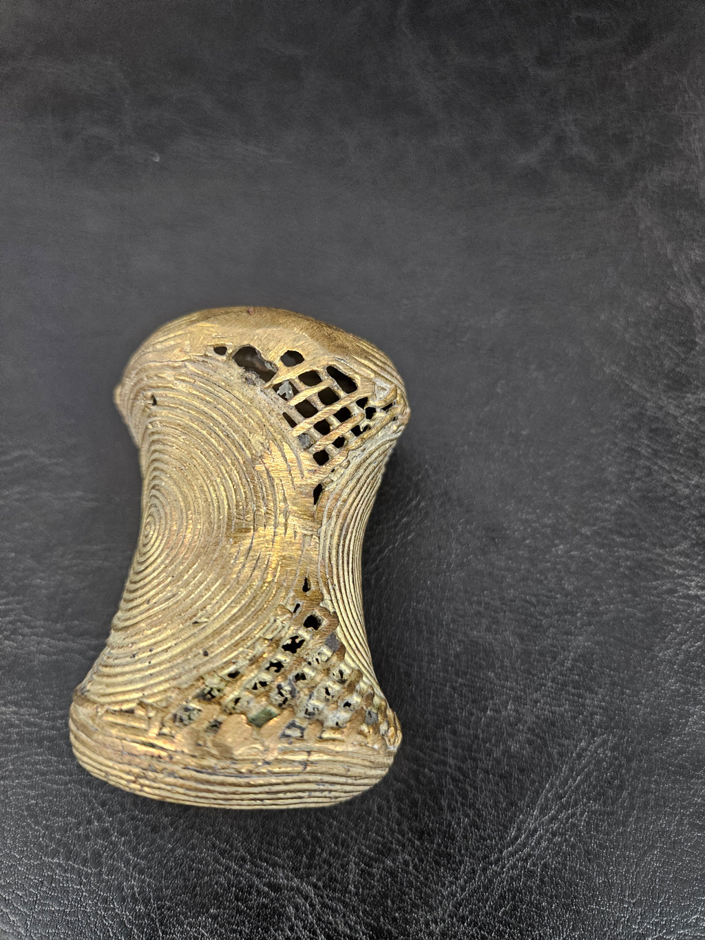 Oversized Ashanti Brass Talking Drum Pendant — Spiral Coil Design