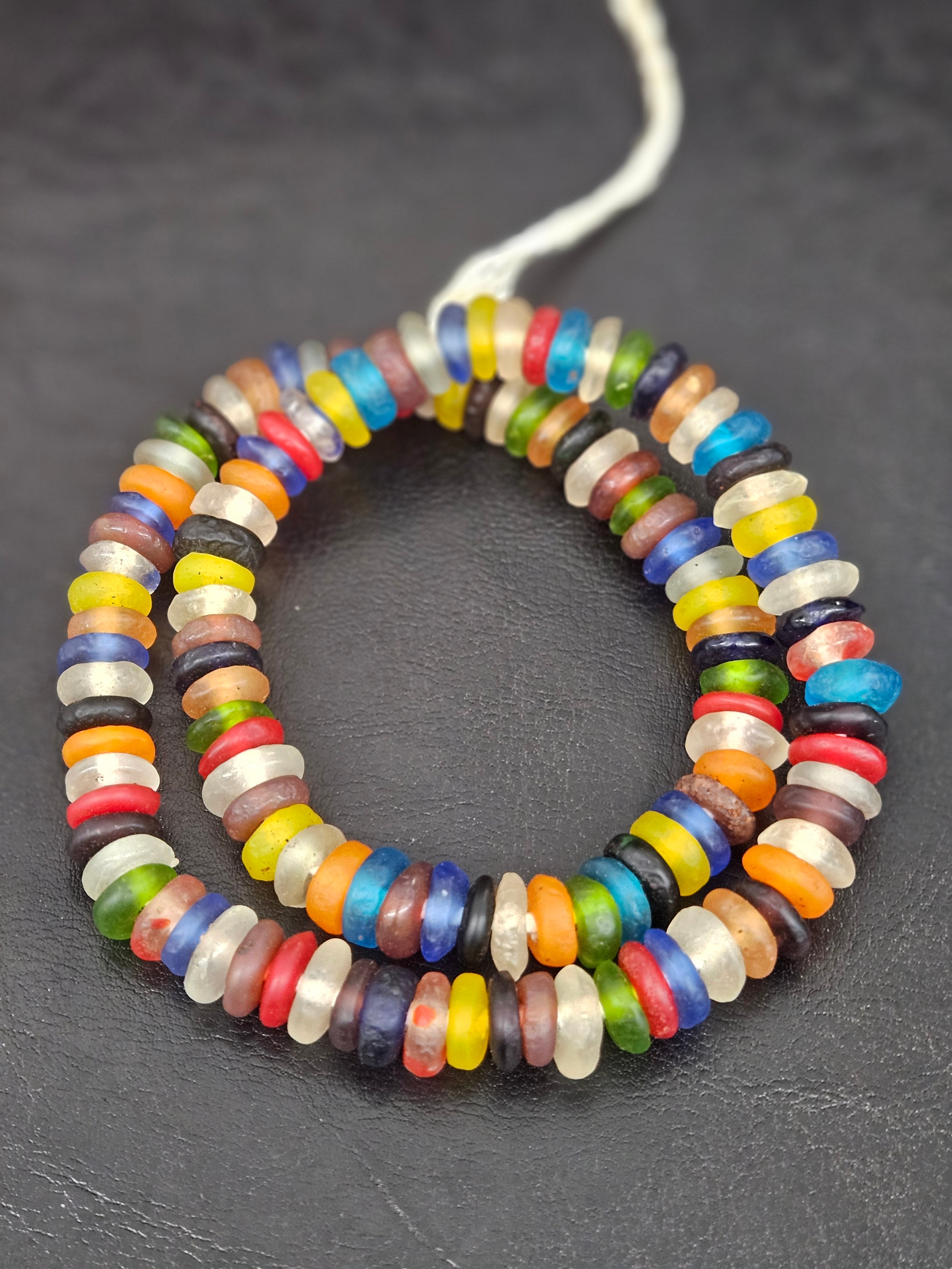 Authentic Designer Mix Krobo Translucent Recycled Glass Rondelle Beads | Handmade Ghana African Glass Beads for Jewelry Making & Wholesale