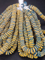 Golden Yellow and Teal Blue Krobo Glass Spacer Beads, Handmade African Recycled Glass Beads, Ghana Beading Supplies