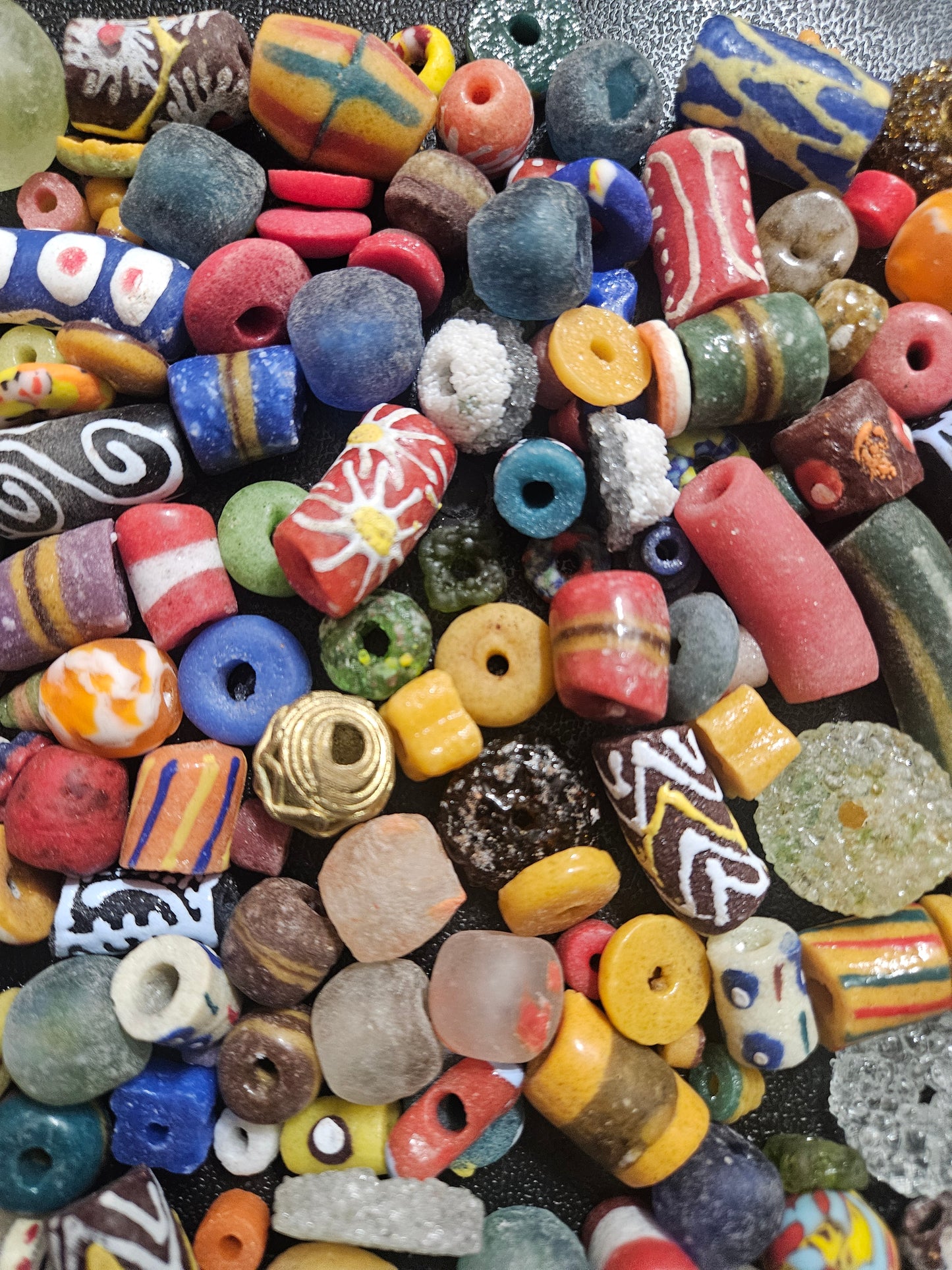 Ghana Krobo Beads – 1 Cup Assorted African Recycled Glass Beads for Jewelry Making & DIY (160+ Beads, 1lb)