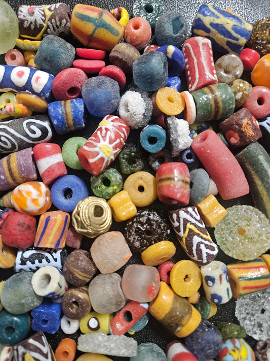 Ghana Krobo Beads – 1 Cup Assorted African Recycled Glass Beads for Jewelry Making & DIY (160+ Beads, 1lb)