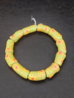 Painted Krobo Glass Tube Beads | Sage Green Recycled Glass Tube Beads | Handmade in Ghana | 13–14×26–30mm