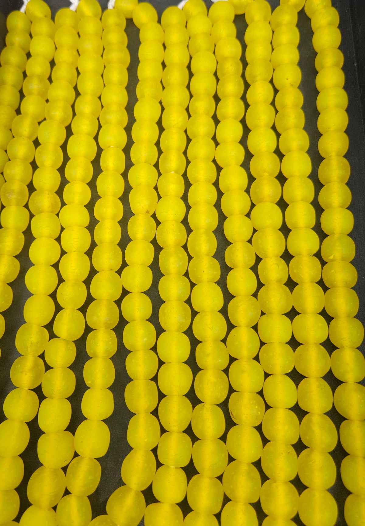 Golden Sunrise Krobo Pocket Glass Beads | Handcrafted Ghana Recycled Glass Beads | Frosted Yellow Artisan Beads