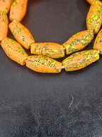 XL Orange Fusion Krobo Recycled Glass Beads | Handmade African Statement Beads from Ghana