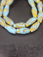 Sky Blue & Golden Fusion Krobo Recycled Glass Beads | Handmade African Statement Beads from Ghana