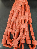 Terracotta Red Bead Shape Organic Pillow Cube (Flat Cube) handcrafted Ghanaian recycled glass beads