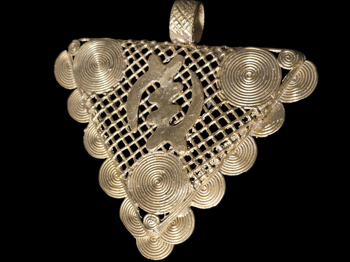 Oversized Gye Nyame Brass Statement Pendant – Ghanaian Adinkra Design
